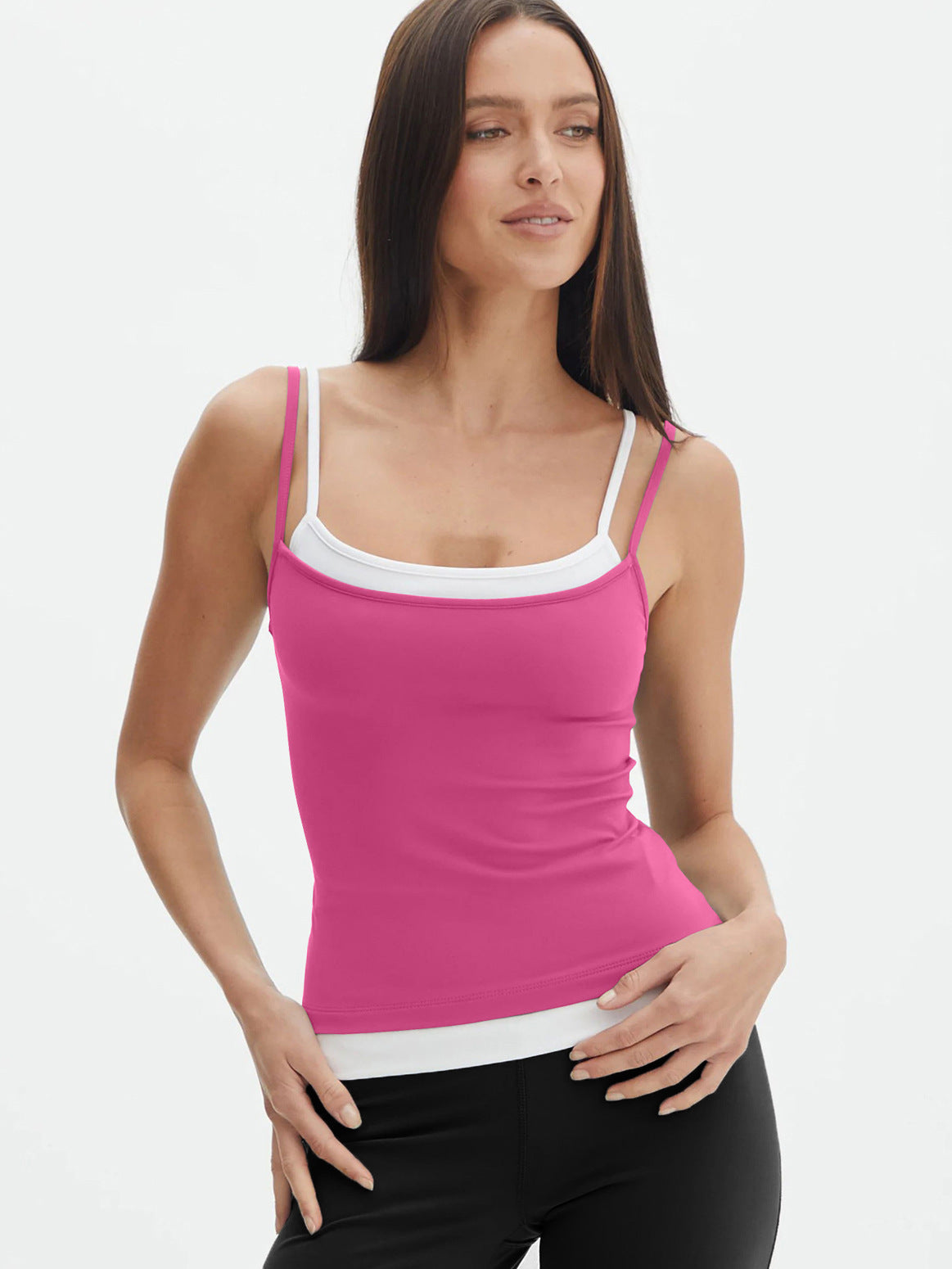 Top ajustado de dos piezas con tirantes falsos para mujer Y2g