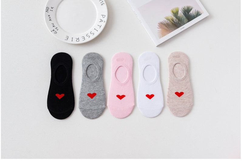 Heart Print Women's Socks Love Invisible Boat Socks Silicone Non-slip Short Socks