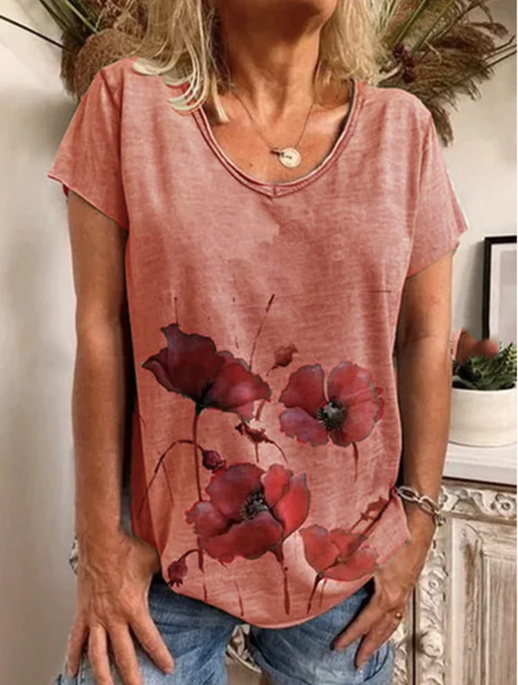 Sexy Printed Loose Round Neck Short Sleeves