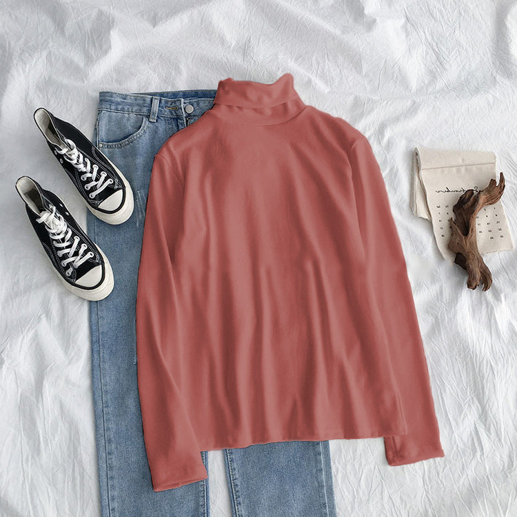 New Spring, Autumn And Winter Black Striped Bottoming Shirt Tops High-Necked Inner Wear Plus Velvet Thickening Bottoming Shirt Women