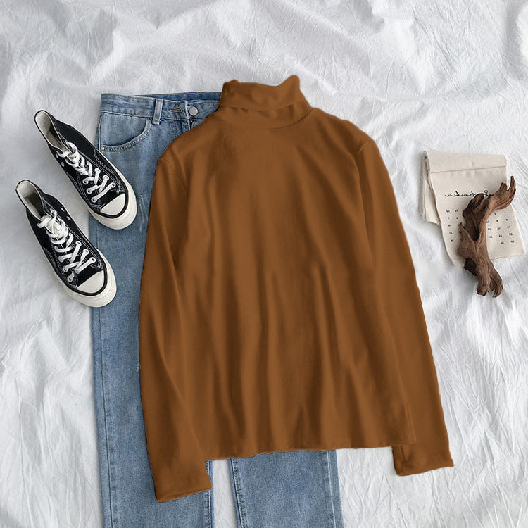 New Spring, Autumn And Winter Black Striped Bottoming Shirt Tops High-Necked Inner Wear Plus Velvet Thickening Bottoming Shirt Women