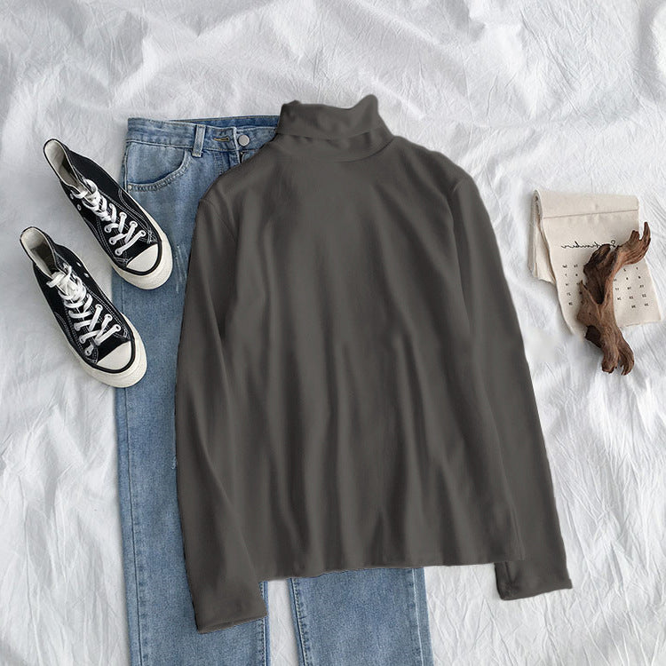 New Spring, Autumn And Winter Black Striped Bottoming Shirt Tops High-Necked Inner Wear Plus Velvet Thickening Bottoming Shirt Women