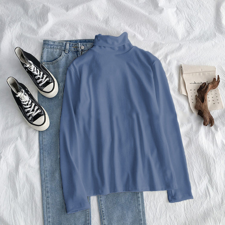 New Spring, Autumn And Winter Black Striped Bottoming Shirt Tops High-Necked Inner Wear Plus Velvet Thickening Bottoming Shirt Women