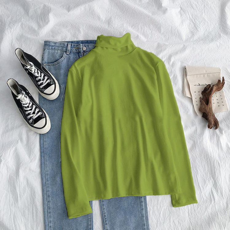 New Spring, Autumn And Winter Black Striped Bottoming Shirt Tops High-Necked Inner Wear Plus Velvet Thickening Bottoming Shirt Women