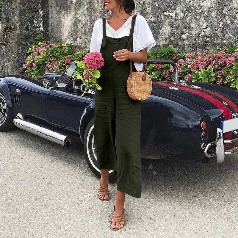 Cotton And Linen Loose Straight-leg Casual Overalls