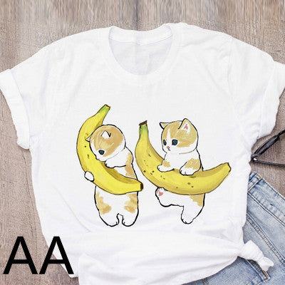Personalized Cartoon Polite Cat Print Fashion Girlfriend Couple T-Shirt