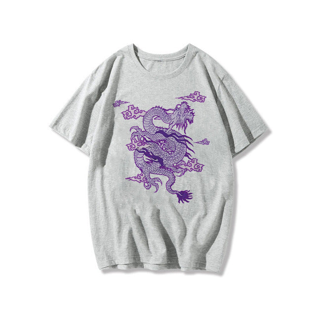 Long print loose medium length short sleeve T-shirt