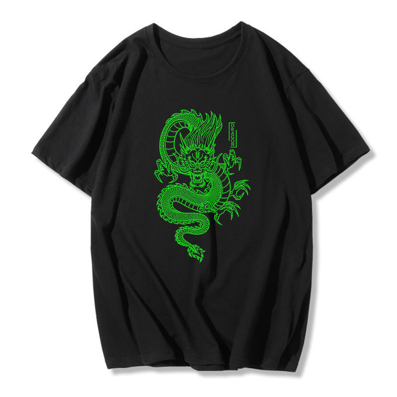 Long print loose medium length short sleeve T-shirt