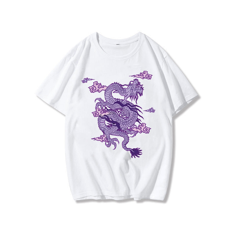 Long print loose medium length short sleeve T-shirt