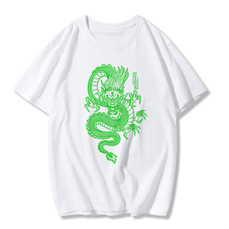Long print loose medium length short sleeve T-shirt