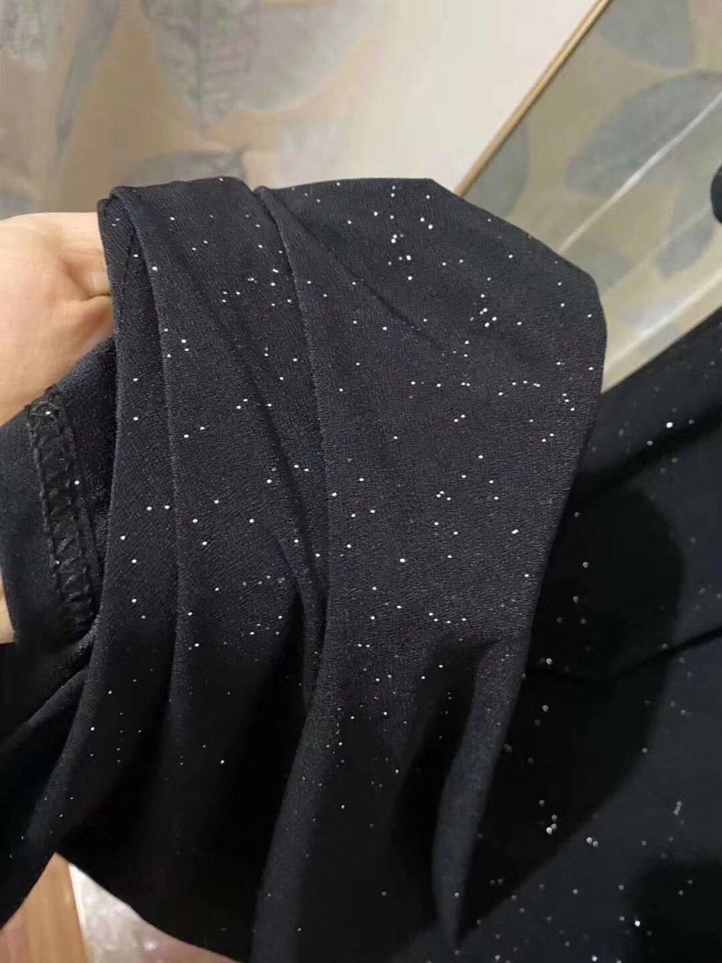 فستان شيفون لامع بنجوم السماء فستان أسود قصير