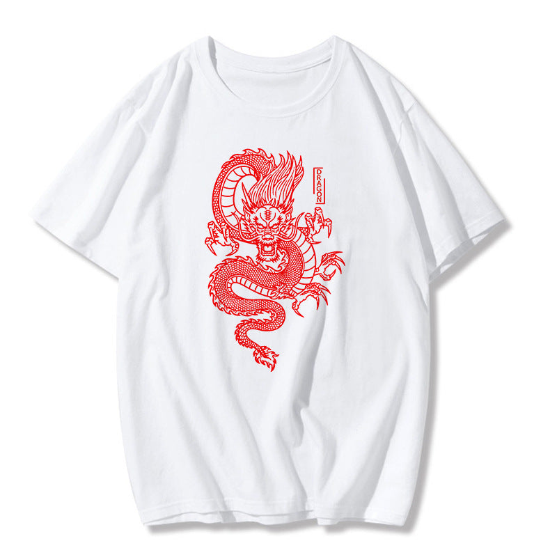 Long print loose medium length short sleeve T-shirt