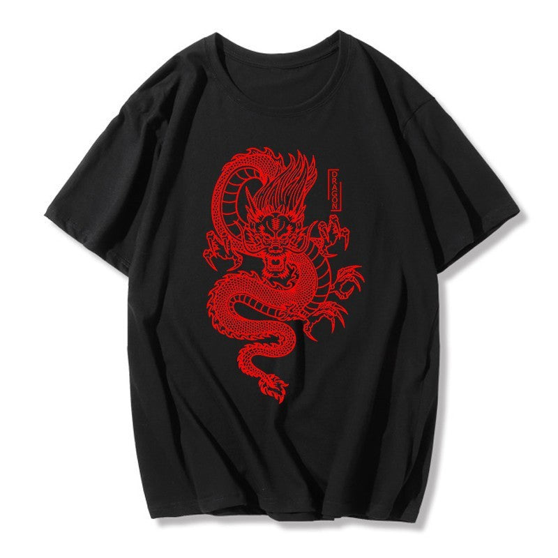 Long print loose medium length short sleeve T-shirt
