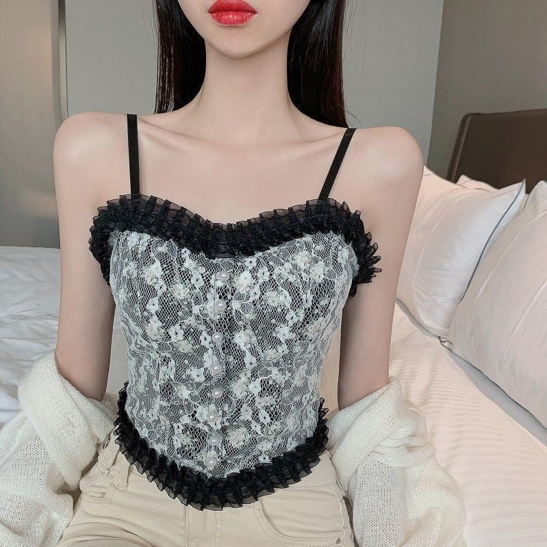 Women's Lace Sling Vest With Chest Pad Top