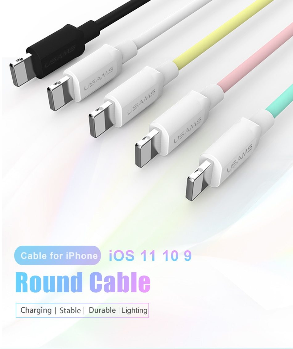 متوافق مع كابل USB لشاحن X 8 7 6 6s Plus 5 5s SE، كابل بيانات USB للجوال 2A 1M لكابل Lightning