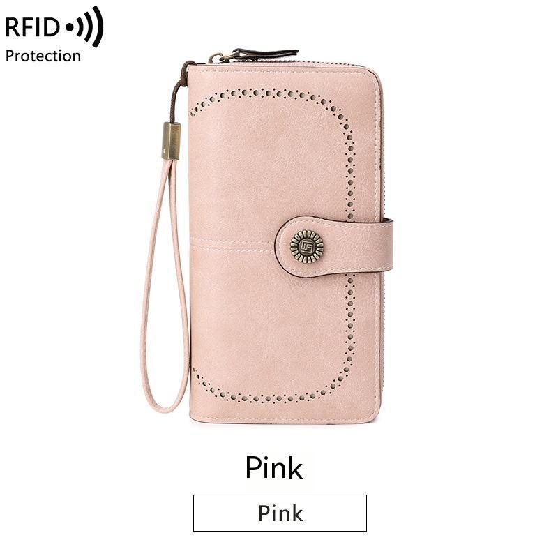 محفظة RFID مضادة للمغناطيس بسحاب طويل وحقيبة يد نسائية كبيرة السعة