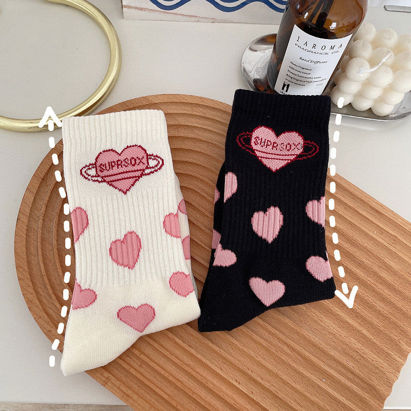 Love Black White Mid-tube Cute Students Girls Lolita Socks