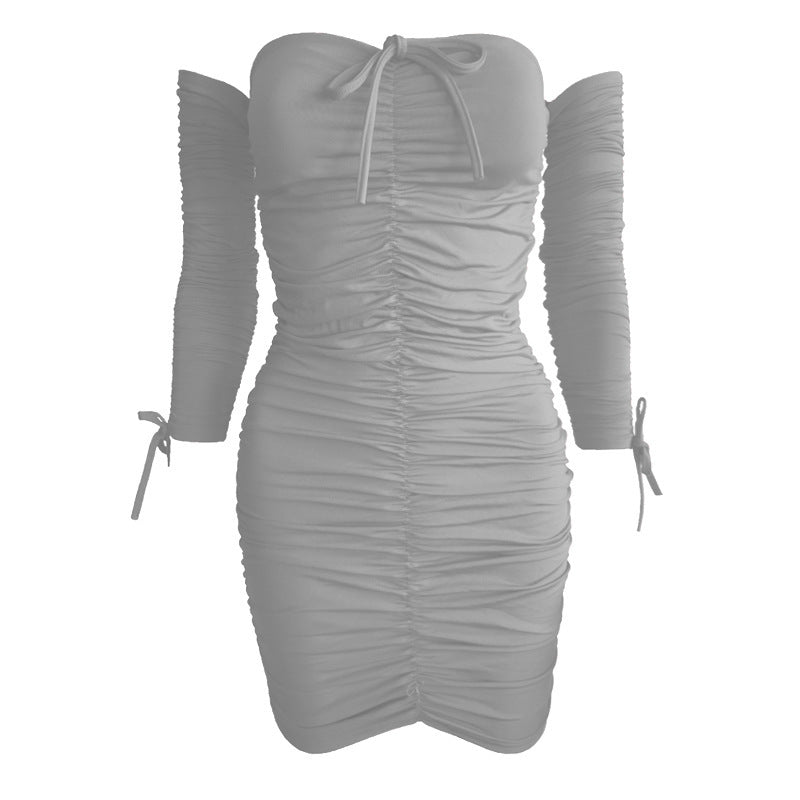 1One-shoulder Long-sleeved Tube Top Sexy Dress