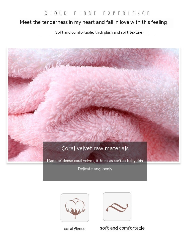 Women's Absorbent Thickened Cute Coral Fleece Soft Hair-drying Cap