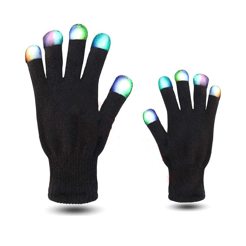 قفازات سحرية مضيئة ملونة LED قفازات LED سوداء