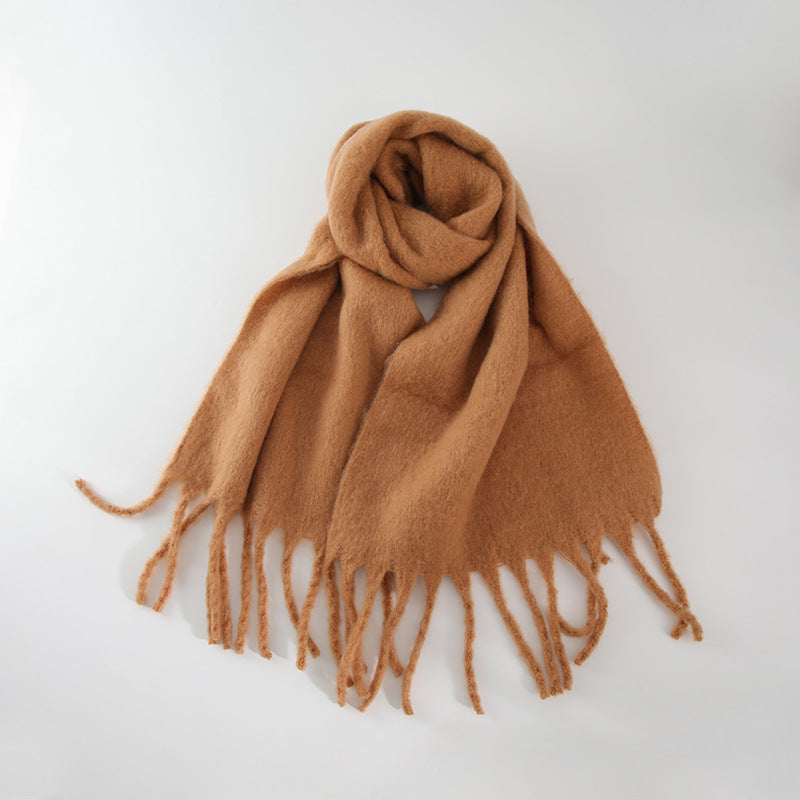 All-match Soft Glutinous Solid Color Cashmere-like Tassel Scarf For Women