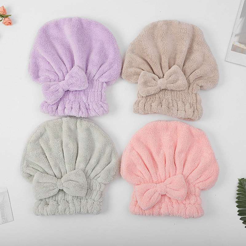 Cute Thick Solid Color Absorbent Dry Hair Cap Women Quick-drying Shower Cap