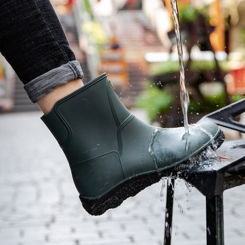 Fashion Mid-Tube Rain Boots Men's Water Shoes