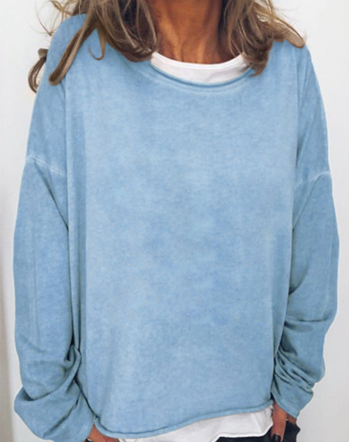 Solid Color Long Sleeve Casual Loose Top Women
