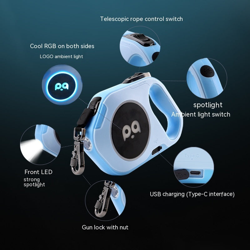 مقود الكلب الجديد المزود بإضاءة LED قابل للسحب تلقائيًا للاستخدام في الهواء الطلق