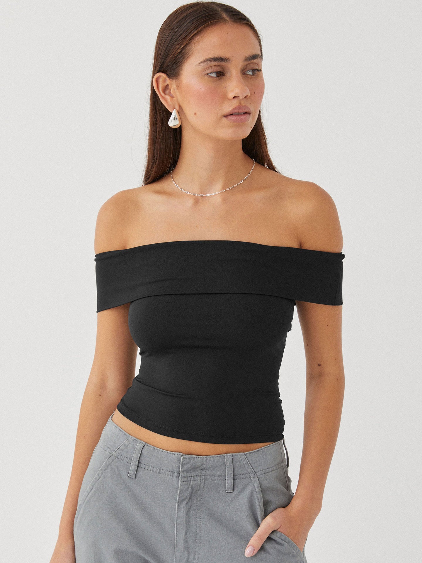Nueva camiseta sexy con escote en forma de tubo y hombros descubiertos, estilo Pure Desire para mujer