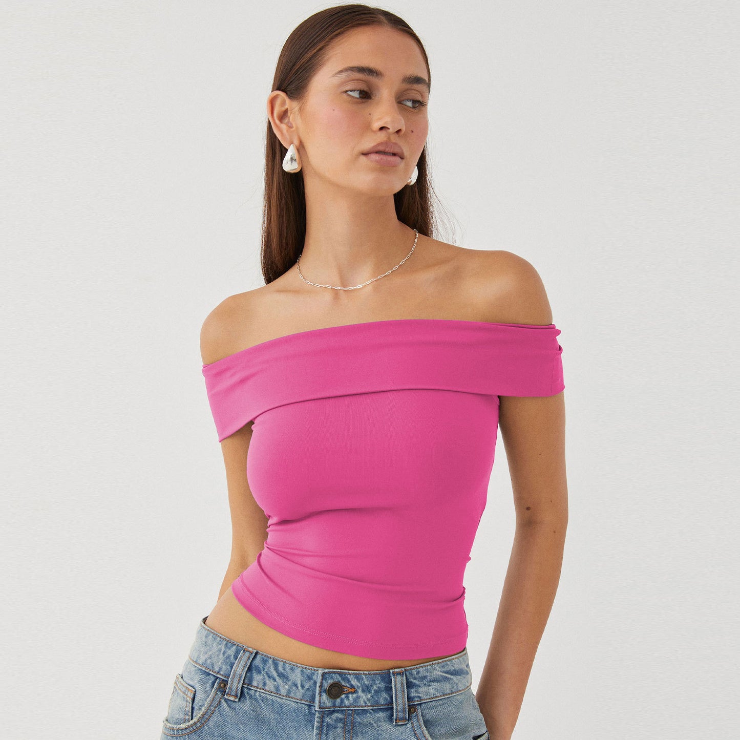 Nueva camiseta sexy con escote en forma de tubo y hombros descubiertos, estilo Pure Desire para mujer