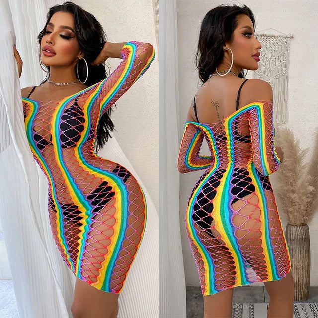 تنورة الورك الضيقة الملونة من قماش شبكي أنيق للنساء