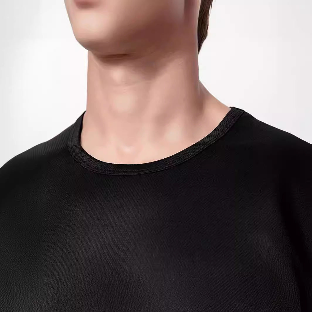 طقم شورت رجالي كبير الحجم بأكمام قصيرة لممارسة رياضة الجري في المنزل واللياقة البدنية مكون من قطعتين