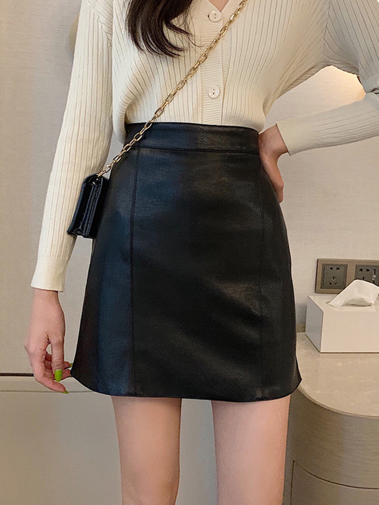 Bag Hip All-match Harajuku Korean Leather A-line High Waist Skirt