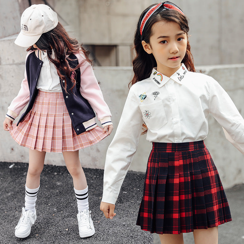 Color Red Plaid Skirt All-match College Style Girls