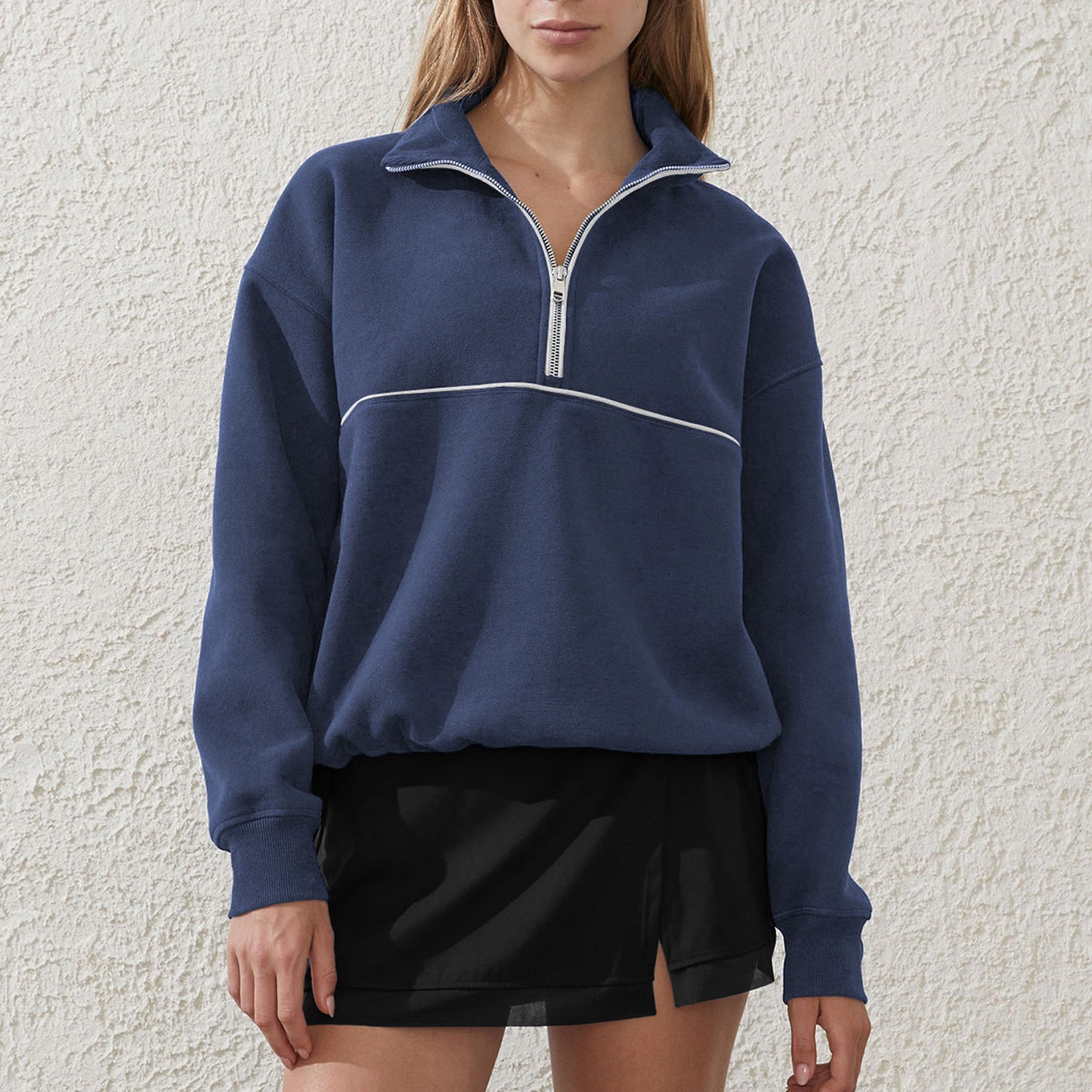 Contrast Color Half Zipper Sports Sweaters Women's Clothing