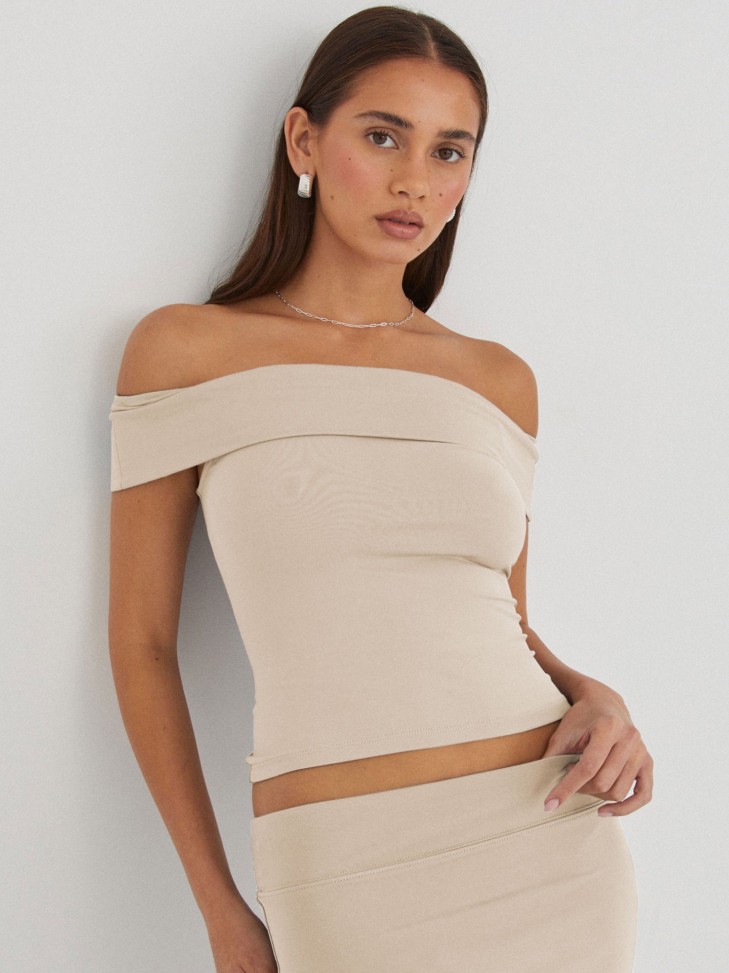 Nueva camiseta sexy con escote en forma de tubo y hombros descubiertos, estilo Pure Desire para mujer