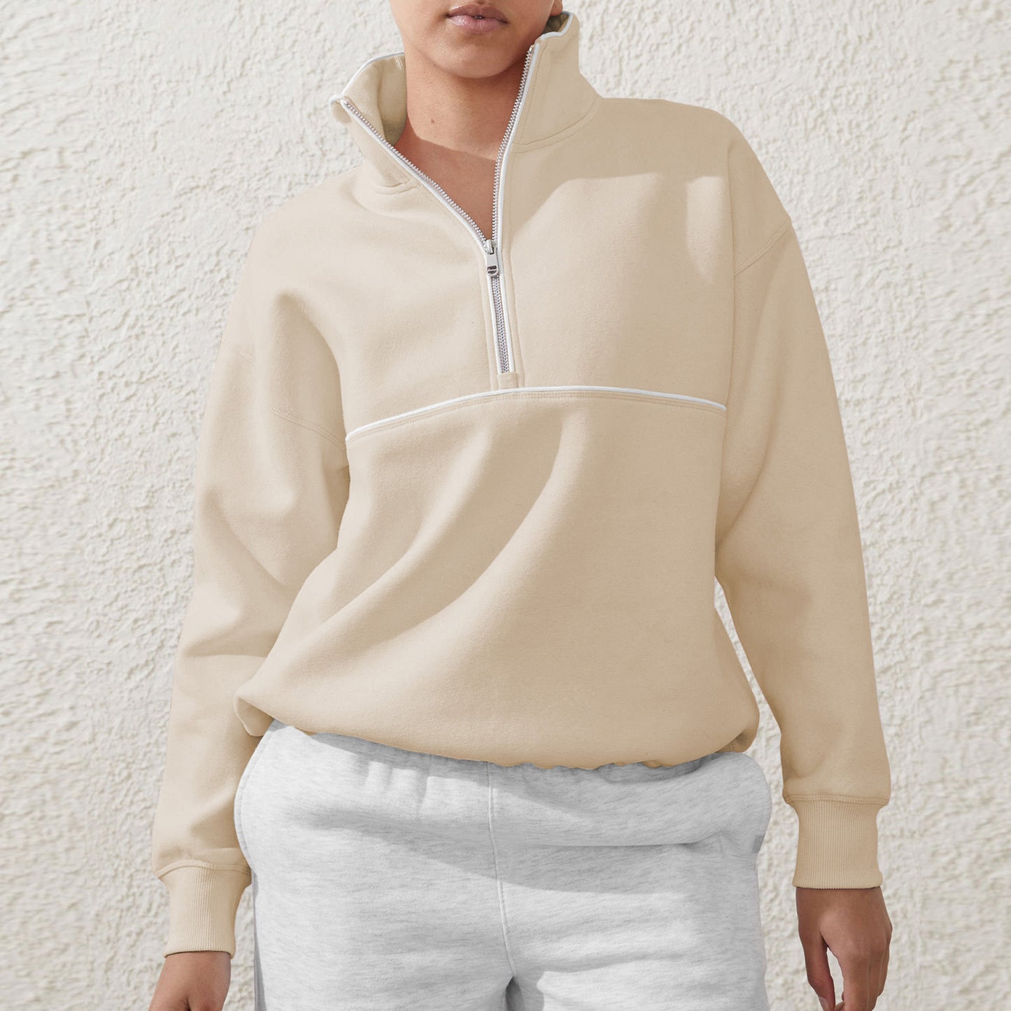 Contrast Color Half Zipper Sports Sweaters Women's Clothing