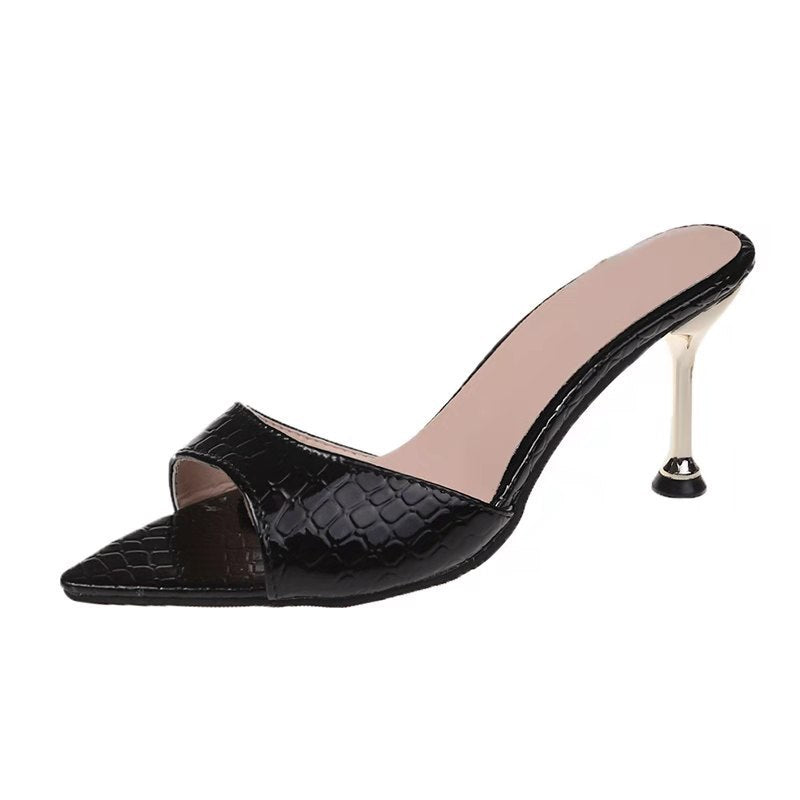 New Snake Pattern Toe Pointed High Heel Sandals And Slippers Women