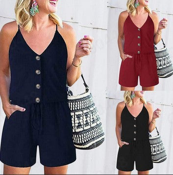Summer European And American Women's Fashion Camisole Lace-up Casual Women's Jumpsuit