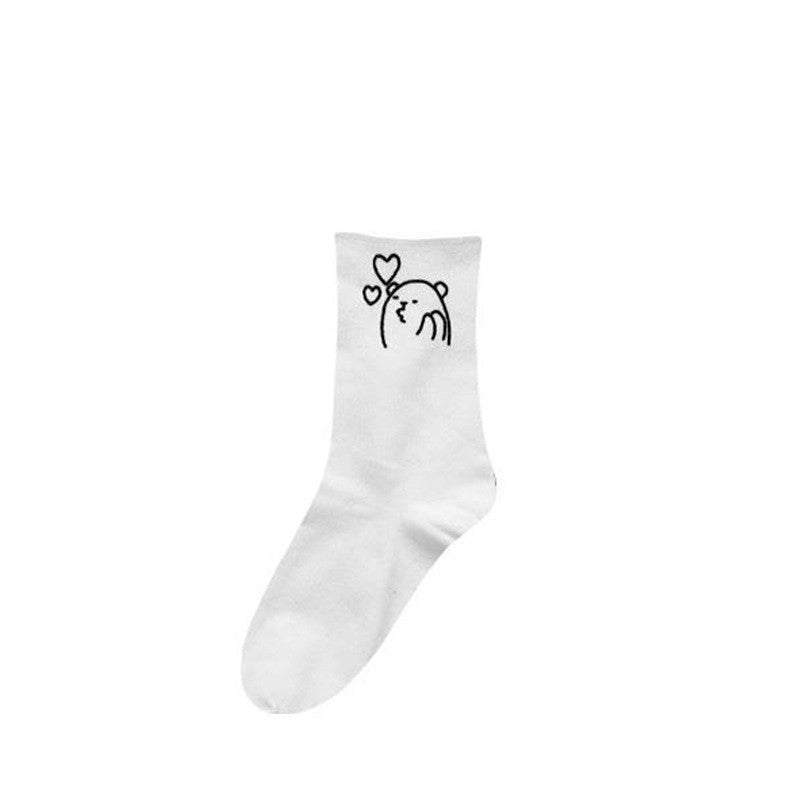 Trendy Simple Japanese Cute Cartoon Bear Solid Color Cotton Socks