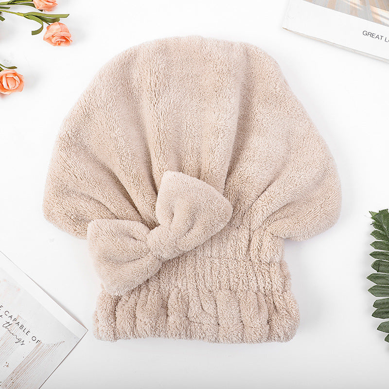 Cute Thick Solid Color Absorbent Dry Hair Cap Women Quick-drying Shower Cap