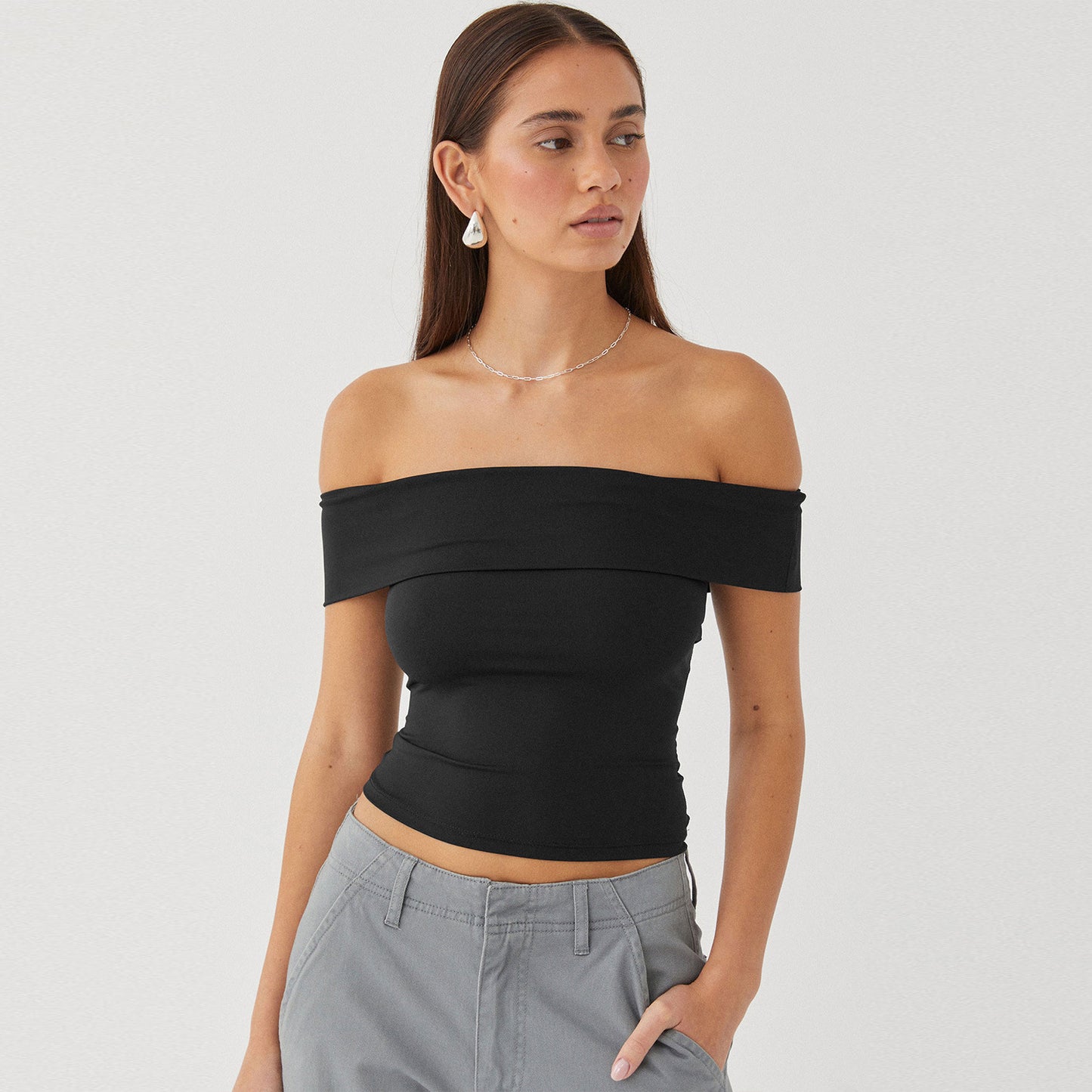 Nueva camiseta sexy con escote en forma de tubo y hombros descubiertos, estilo Pure Desire para mujer