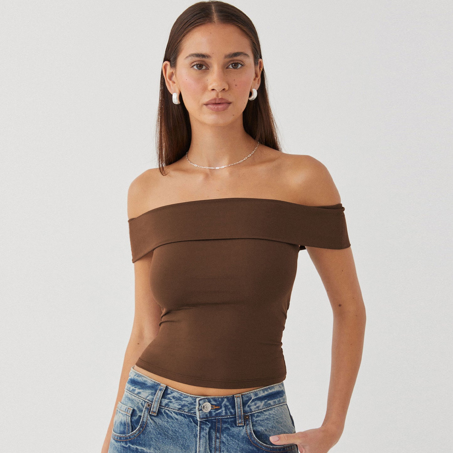 Nueva camiseta sexy con escote en forma de tubo y hombros descubiertos, estilo Pure Desire para mujer