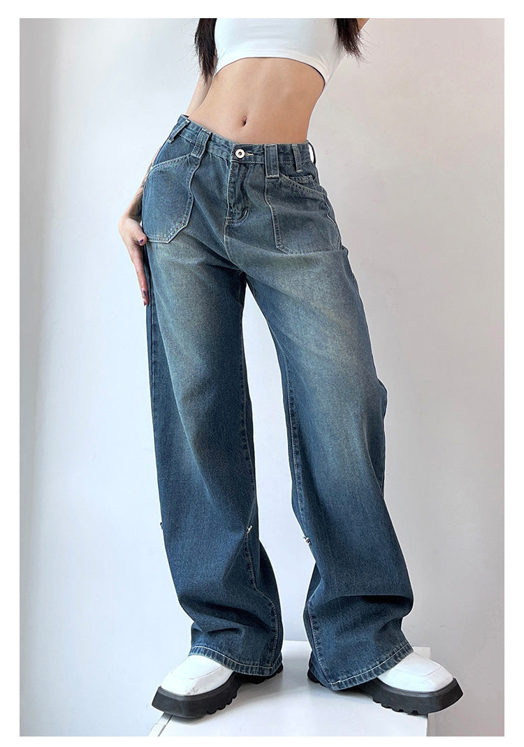 Retro High Street Design Sense Niche Japanese Buckle Overalls