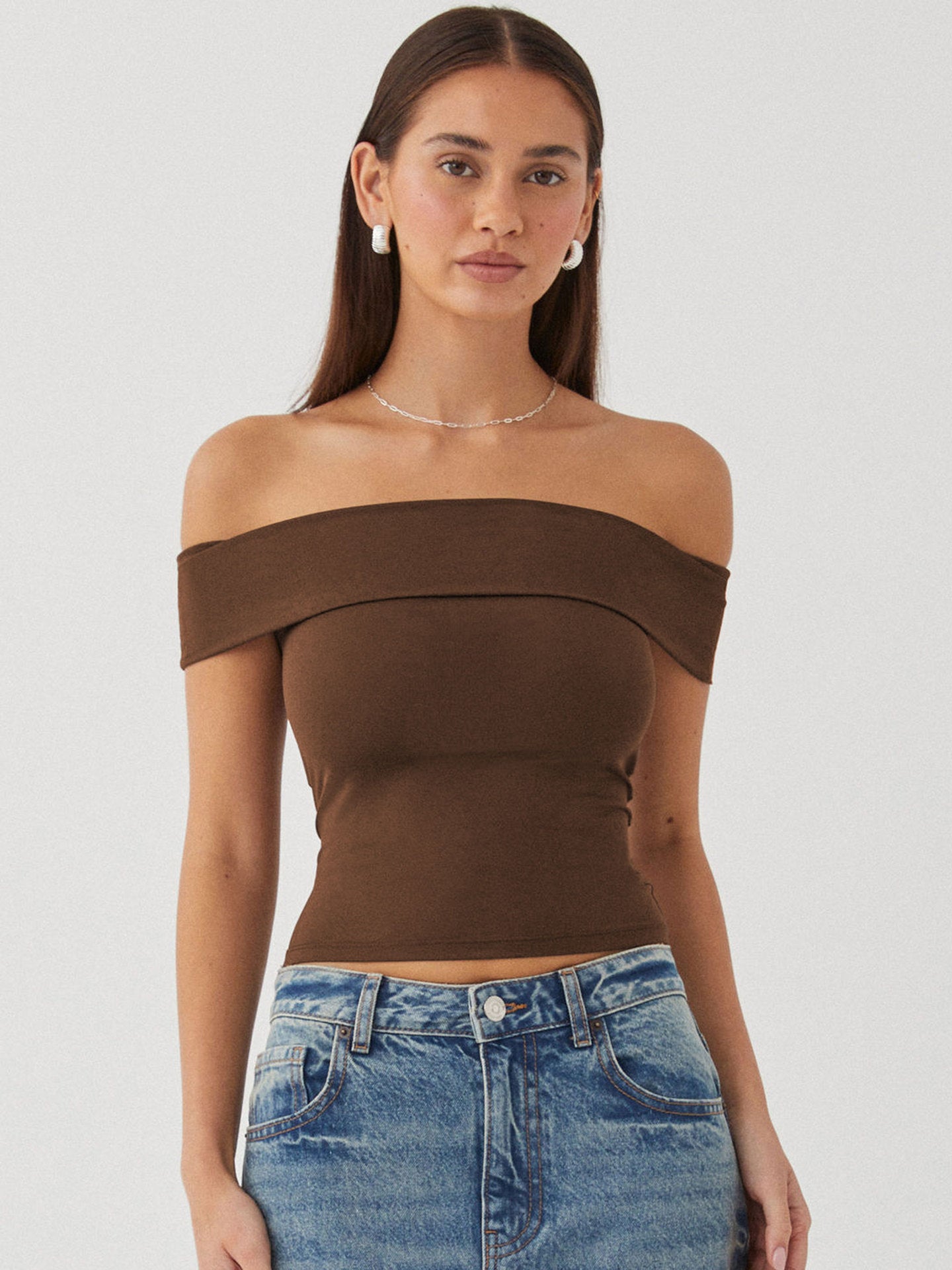 Nueva camiseta sexy con escote en forma de tubo y hombros descubiertos, estilo Pure Desire para mujer
