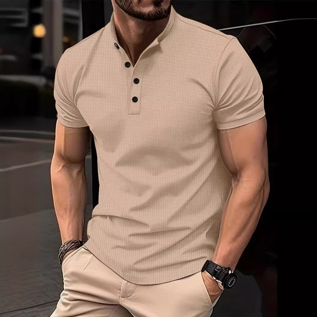 تي شيرت وافل بأربعة أزرار للرجال