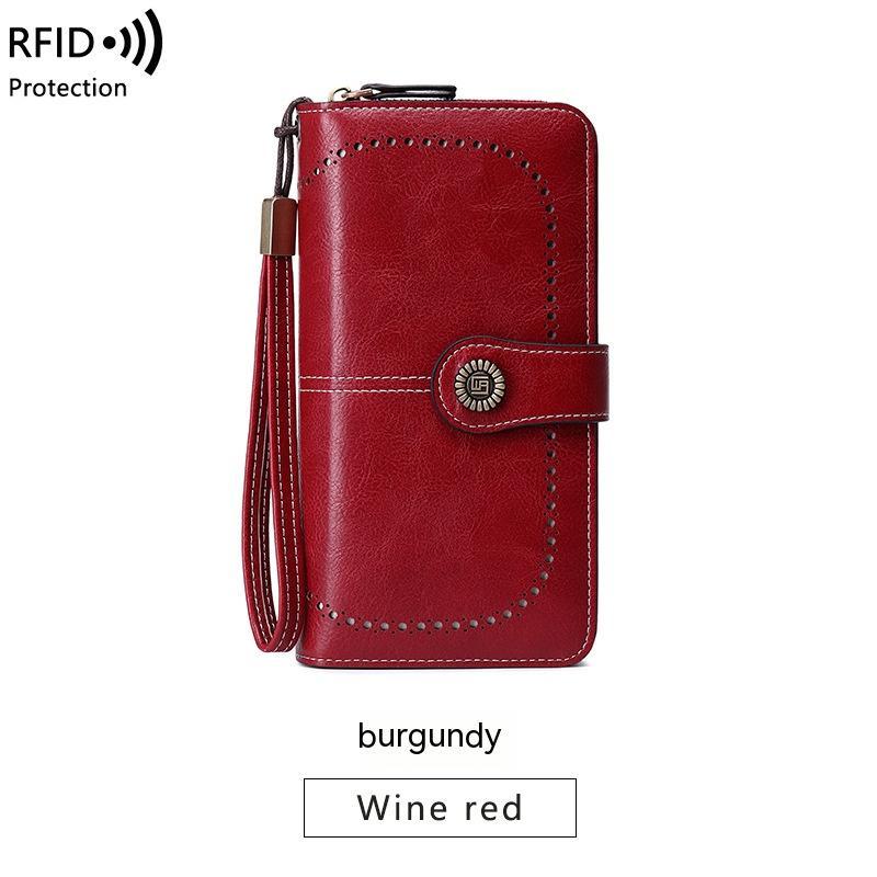 محفظة RFID مضادة للمغناطيس بسحاب طويل وحقيبة يد نسائية كبيرة السعة