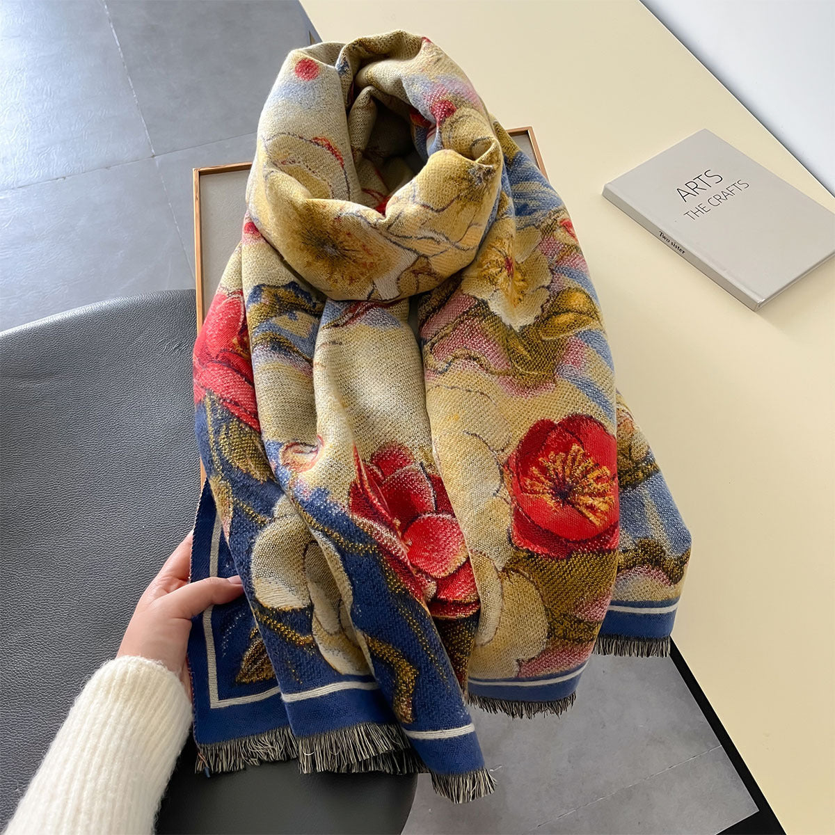 Autumn And Winter New Cashmere-like Thickened Oil Painting Jacquard Scarf