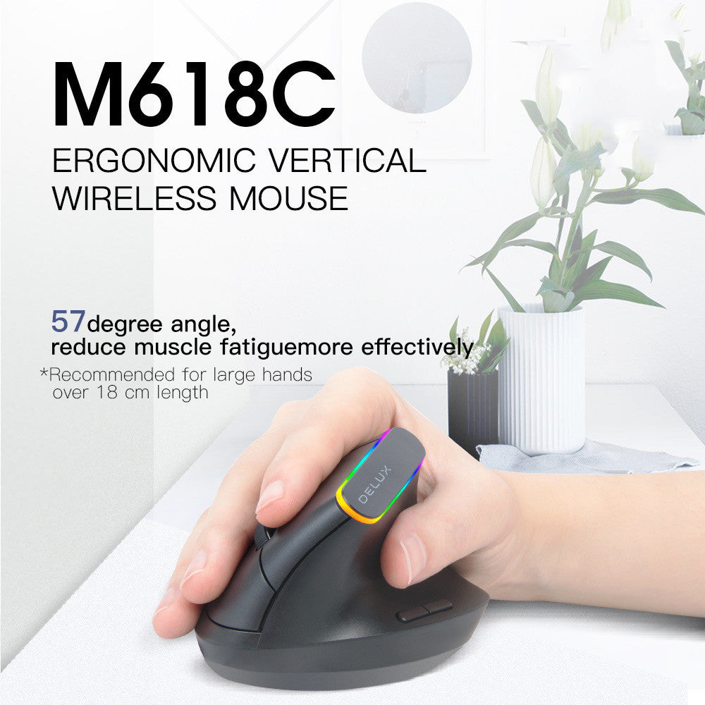 ماوس M618C RGB عمودي لاسلكي مريح محمول باليد وملون